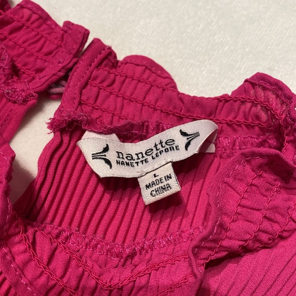 Nanette Lepore High Neck Pleated Peplum Hot Pink Fuchsia Sleeveless Blouse • LRG - Picture 5 of 10